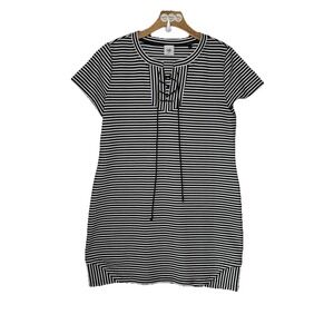 Cabi Dress Navy Blue White Striped Med Lace Up Nautical Summer Beach Cruise